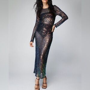 Nasty Gal Iridescent Sequin Long Sleeve Dress